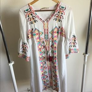 Embroidered viscose midi dress